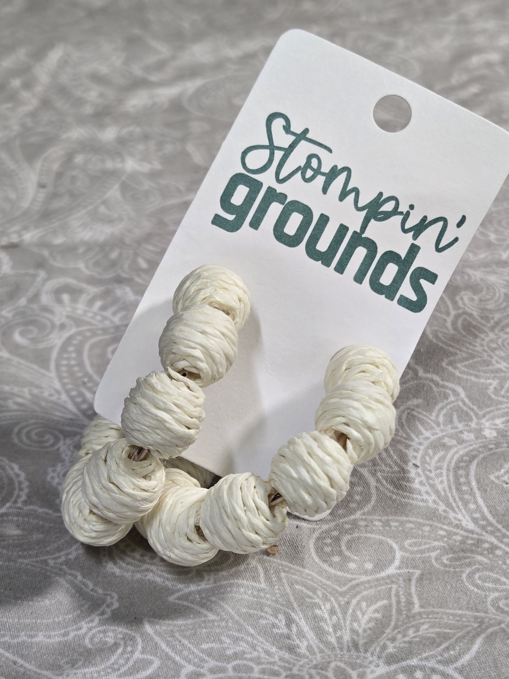 Cream Beaded Hoop Earrings